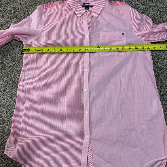 TOMMY HILFIGER Women's Ballet Pink Cotton Relaxed Fit Striped Shirt Size M - Picture 5 of 8